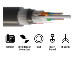 Kabel, optički, 16x12-vlakana, 09/125um, G.652.d, Multitube w/Gel, vanjski dupli HDPE, zaštita od glodavaca, 4000N, 15.9mm