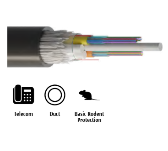 Kabel, optički, 24x12-vlakana, 09/125um, G.652.d, Multitube w/Gel, vanjski HDPE, zaštita od glodavaca, 2700N, 16.2mm 4203
