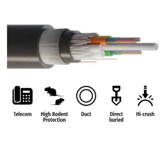Kabel, optički, 8x12-vlakana, 09/125um, G.652.d, Multitube w/Gel, vanjski dupli HDPE, zaštita od glodavaca, 4000N, 13.0mm 4207