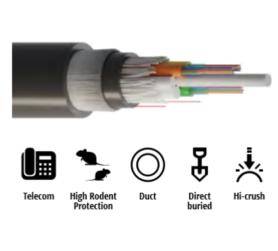 Kabel, optički, 16x12-vlakana, 09/125um, G.652.d, Multitube w/Gel, vanjski dupli HDPE, zaštita od glodavaca, 4000N, 15.9mm 4209
