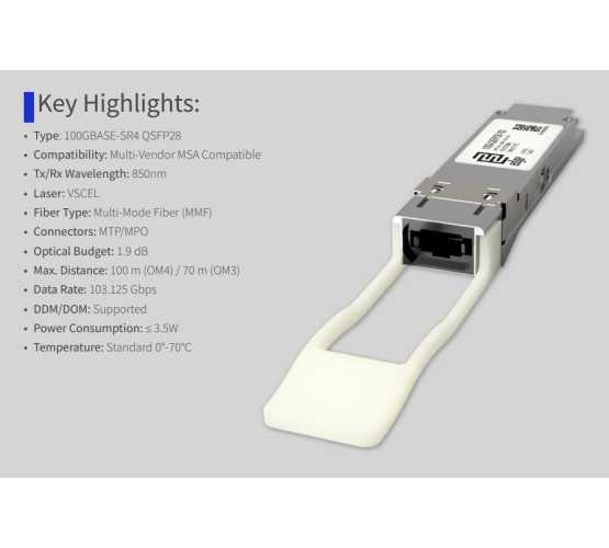 Modul, QSFP28, 100GbE-SR4, 4xOM4 MM MTP, 850nm/150m, ATI/Cisco kompatibilan 4921