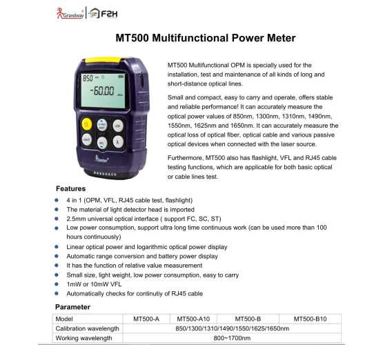 Mjerač optičke snage, 850-1650nm pojas, VFL, +6 do -70dBm, džepni, MT500-A10 5396
