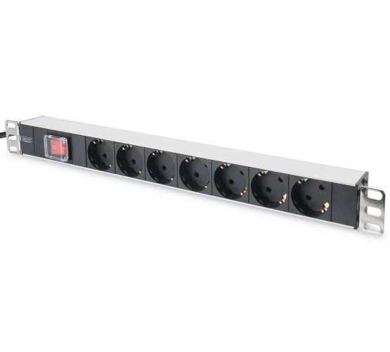 Razvodnik, napajački, 19" horizontalni 7x220V,  bez prekidača, sa prenaponskom zaštitom, ALU, crna 5152