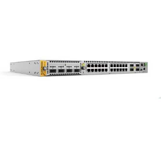 x930-28XTQm Allied Telesis preklopnik (switch), 100GbE, SNMP, L3+, 24x1G/2.5/5/10G UTP + 4x40G/100G QSFP+/QSFP28 + XEM2, stakabilan 3500
